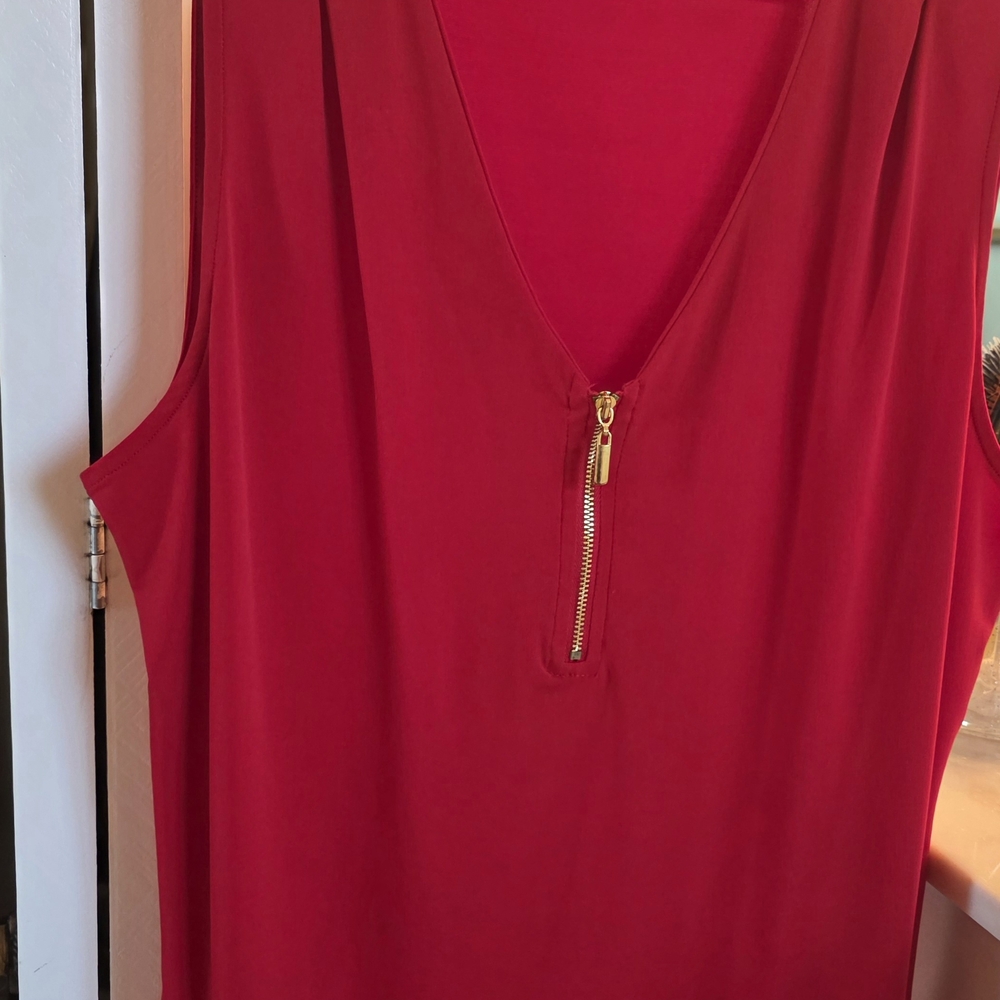 Vibrant Red V-Neck Tank Top with Gold Accent